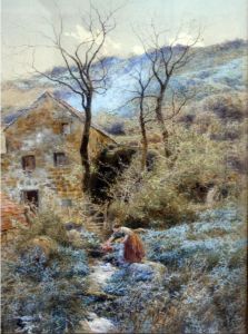 Girl Collecting Bluebells By A Stream by Charles Topham Davidson