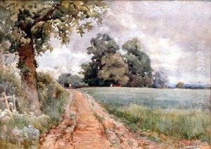 Figure And A Cart On A Trackway Through A Summer Meadow by Edward Davies