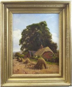 Thatched Cottage In A Farm Landscape by James Hey Davies