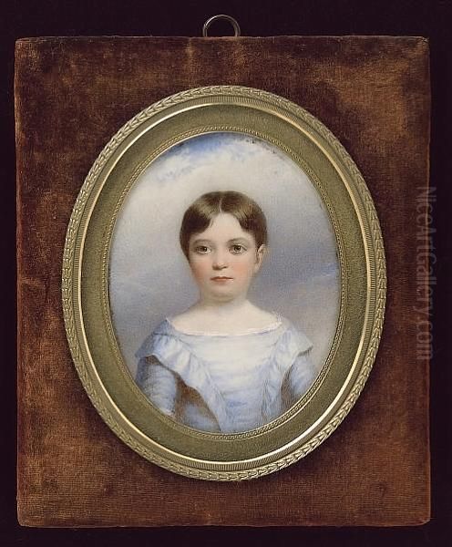A Young Boy, Wearing Blue Dress With White Lace Neckline, His Dark Brown Hair Cropped Short - view 1