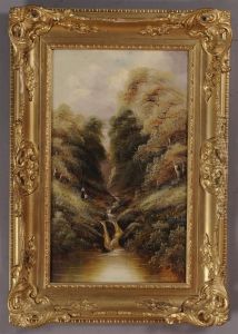Mother And Child By A Waterfall by A. Davis