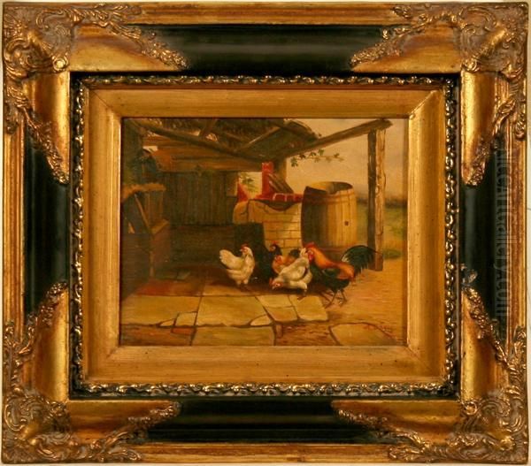 Genre Painting Of Chickens - view 1