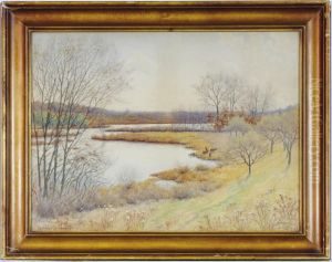 Late Autumn Afternoon By The Riverbank; And A Companiondrawing by Arthur F. Davis
