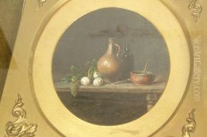Still Life, Turnips, Bellamine And Bottle, On A Wooden Table