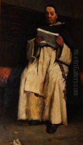 Amonk Reading, Seated On A Panelled Bench by Frederick Williams Davis