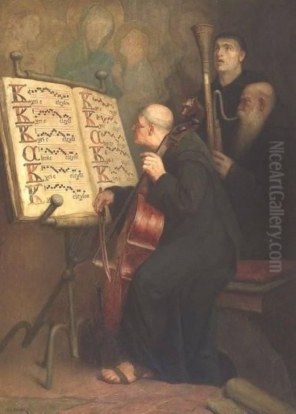 Three Monks Playing Liturgical Chant - view 1