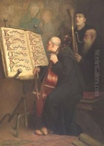 Three Monks Playing Liturgical Chant by Frederick Williams Davis