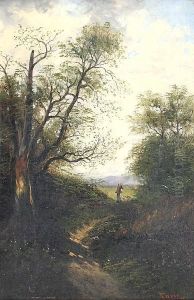 A Wooded Landscape With Figure Collecting Firewood, And Another Similar, A Pair by G. Davis