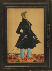 Full-length Portrait Of A Gentleman Standing On A Black, Red Andsalmon-pink Design Floor