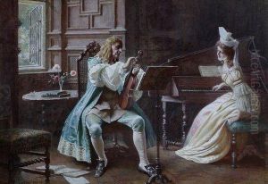 Tuning The Violin
A Couple Seated In An Interior by Lucien Davis