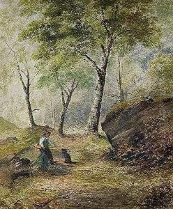 Joven Con Perro En El Bosque by Owen W. Davis