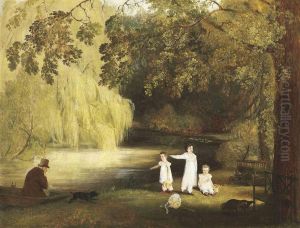 Portrait Of The Howard-vyse Family By The Lake At Stoke Place by Richard Barrett Davis