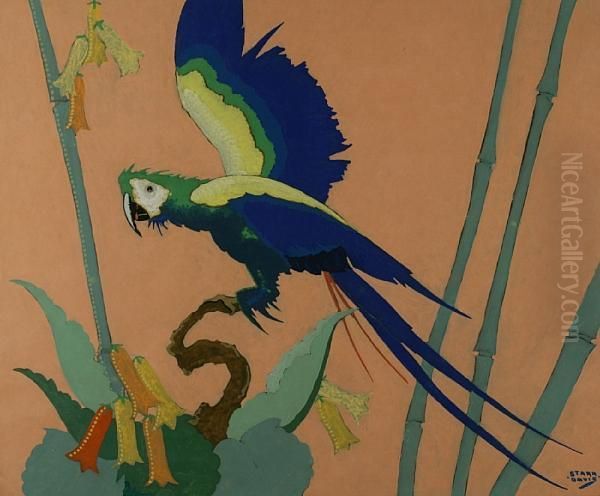 Blue Parrot On A Branch - view 1