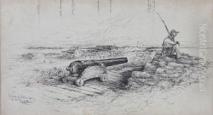 A Civil War Lookout; Preparing The Cannons by Theodore Russell Davis