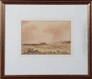 Figures And Ships On A Beach by William Davison