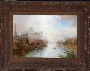 "durham" - A View Along The River Towards The Cathedral by Alfred Dawson