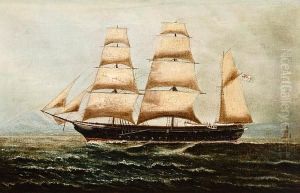 A British Three Masted Barque In Naples Harbour by Henry Thomas Dawson