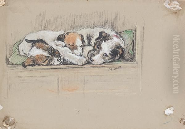 'sunday At Home' - Three Puppies Lying In Arow - view 1