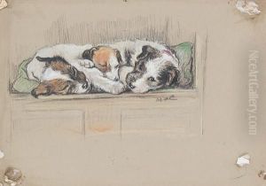 'sunday At Home' - Three Puppies Lying In Arow by Lucy Dawson