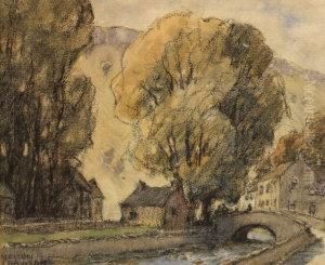 Village In A Mountain Landscape by Nelson Ethelred Dawson