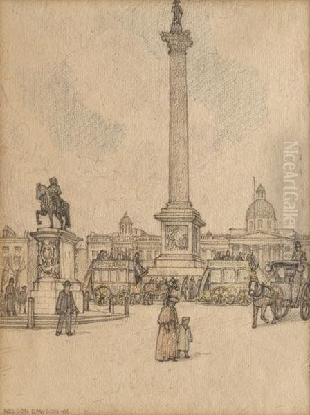 Trafalgar Square; St Mary-le-strand 
A Pair Of London Views - view 1