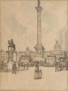Trafalgar Square; St Mary-le-strand 
A Pair Of London Views by Nelson Ethelred Dawson