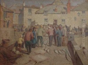 Fish Sale On The Slipway, St. Ives. by William Cave Day