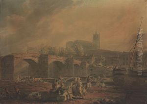 Lancaster Seen From The Old Bridge Over The River Lore by Edward Dayes