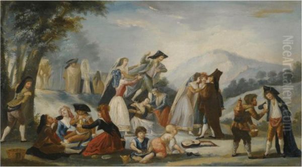 Landscape With Gentlefolk Picnicking In The Foreground, A Group Of Majas And Young Men Beyond - view 1