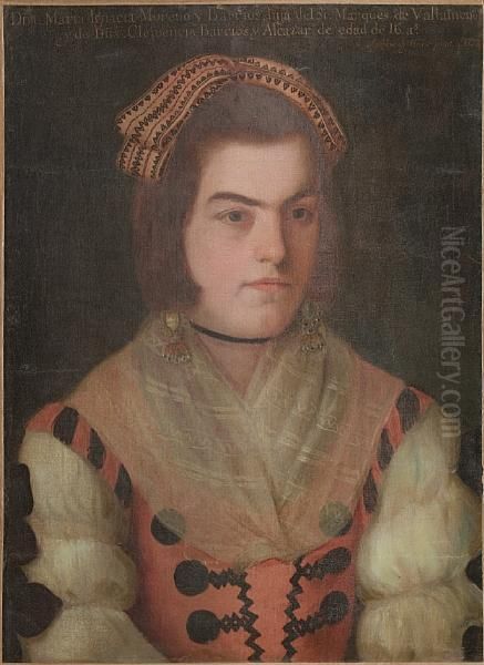 Portrait Of A Lady, Bust-length, Wearing A White Lace Chemise And An Embroidered Pink Dress - view 1