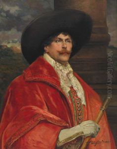 Cavalier In Red Poised In A Landscape