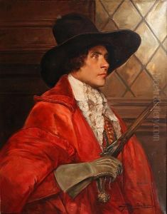 Portrait Of A Cavalier By A Leaded Glasswindow