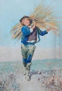 Wiejski Chlopak Ze Snopkiem Zboza by Domenico De Angelis