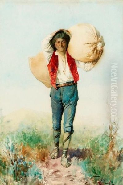 Young Man Carrying A Stick - view 1