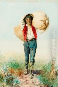 Young Man Carrying A Stick by Domenico De Angelis