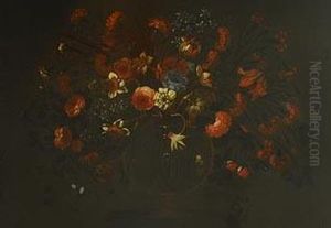 Gran Jarron De Cristal Con Flores