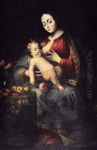 Virgen Amamantando Al Nino Jesus by Jose De Arellano