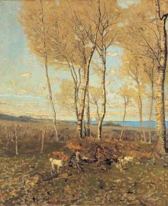 Cacciatori In Riposo Sotto Le Betulle by Serafin de Avendano