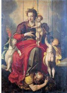 La Vierge Et L'enfant Jesus Avec L'allegorie De L'amour Divin Et L'allegorie De La Passion Du Christ Dominant L'allegorie Du Vice