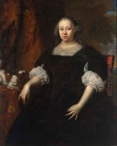 A Portrait Of Geertruid Margaretha Van Varick, Seated Three-quarter Length, Wearing A Black Dress With White Lace Cuffs And A Pearl Necklace, Together With A King Charles Spaniel, In A Landscape Setting
