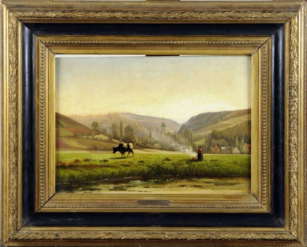 Paysage Avec Vache Et Fermiere. - view 1