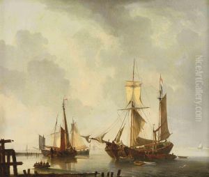 Dutch Moored Vessels On A Calm by Dominique de Bast