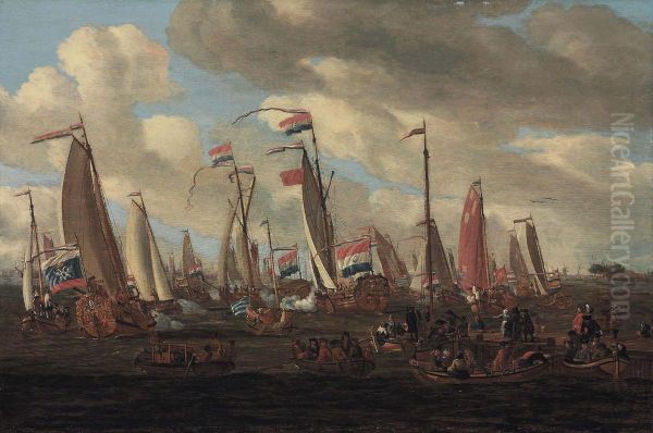Tsar Peter The Great Viewing The Mock Sea Battle Held In His Honour - view 1