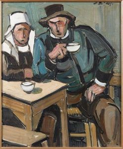 Couple De Bretons Buvant Du Cidre by Pierre De Belay