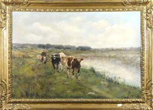 Vaches Au Bord De L'eau by Franz De Beul