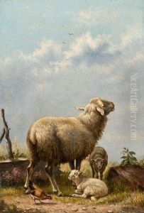 Brebis Et Ses Agneaux by Henri De Beul