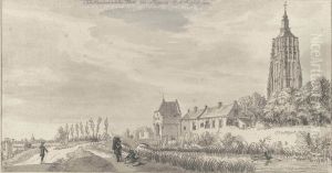 The Heukelum Gate In Asperen, With The Dutch Reformed Church by Jan De Beyer