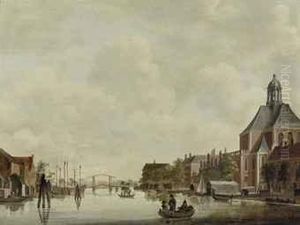 A View Of The Nieuwevaart With The Kattenburgerbrug, Amsterdam,with Wittenburg, The Oosterkerk, Brewery De Parel And The Currentscheepvaartmuseum To The Right, The Kadijk To The Left