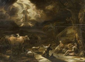 The Birth Ofchrist With Angels Appearing To The Shepherds by Cornelis de Bie