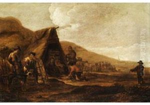 Hugellandschaft Mit Strohhutte Und Figurenstaffage by Cornelis de Bie
